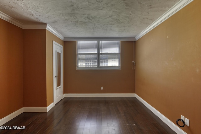 unfurnished room with dark hardwood / wood-style flooring and crown molding