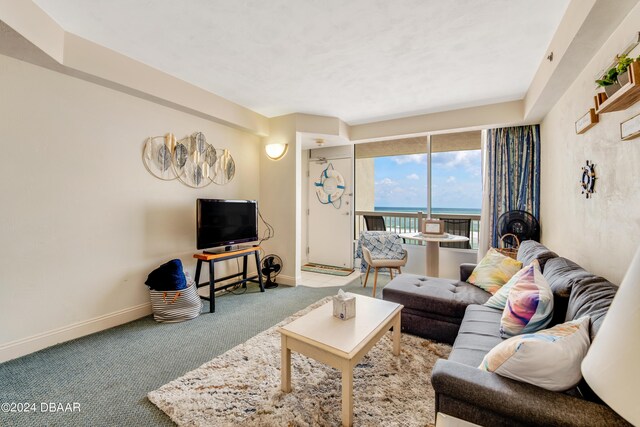 living room featuring light colored carpet