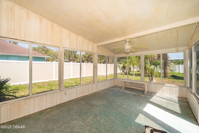 355 Palm Cir, Flagler Beach, FL 32136 - unfurnished sunroom with ceiling fan and lofted ceiling