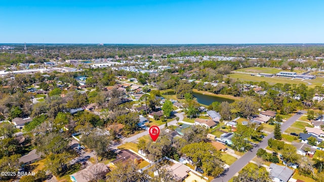 aerial view featuring a water view and a residential view