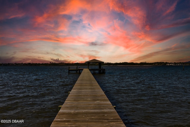 view of dock with a water view