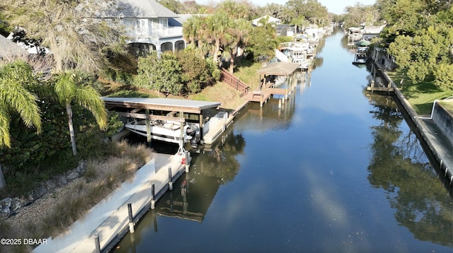 dock area with a water view