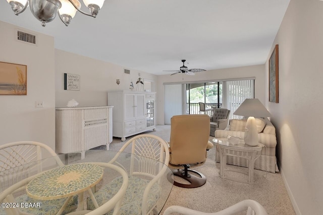 living room with ceiling fan