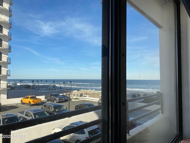 interior space with a beach view