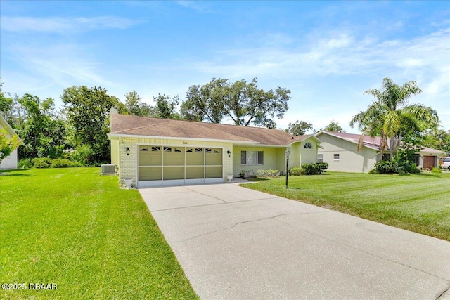 744 Hawks Ridge Rd, Port Orange, FL 32127 - ranch-style house featuring an attached garage, concrete driveway, a front yard, and brick siding