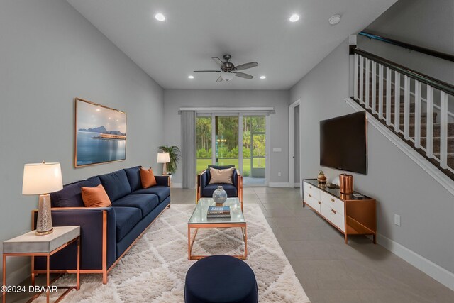 living room with ceiling fan