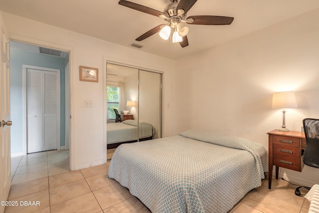 1237 Charter Oaks Cir, Holly Hill, FL 32117 - bedroom with a closet, light tile patterned floors, and ceiling fan
