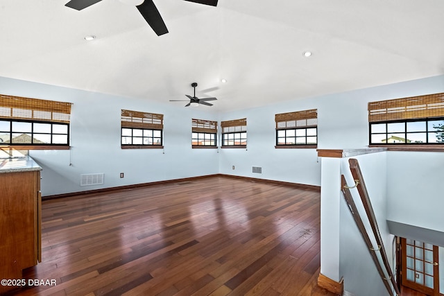 3726 S Atlantic Ave, New Smyrna Beach, FL 32169 - unfurnished living room with a ceiling fan, dark wood-type flooring, and recessed lighting