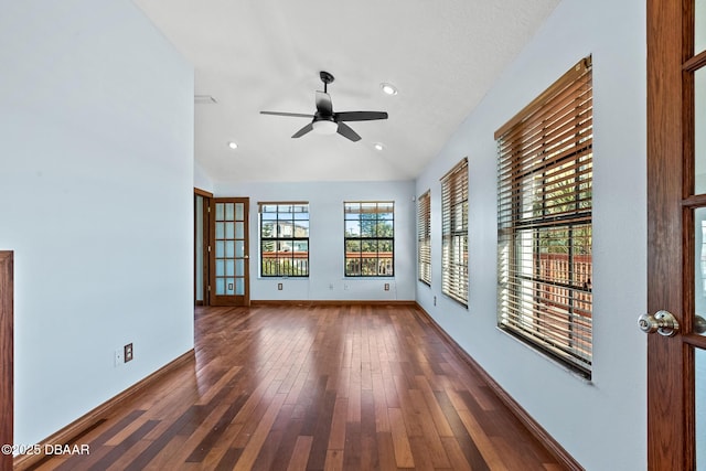 3726 S Atlantic Ave, New Smyrna Beach, FL 32169 - spare room with vaulted ceiling, ceiling fan, wood finished floors, and recessed lighting