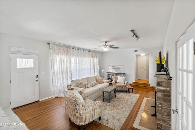 326 Flushing Ave, Daytona Beach, FL 32118 - living room with plenty of natural light, a ceiling fan, and wood finished floors