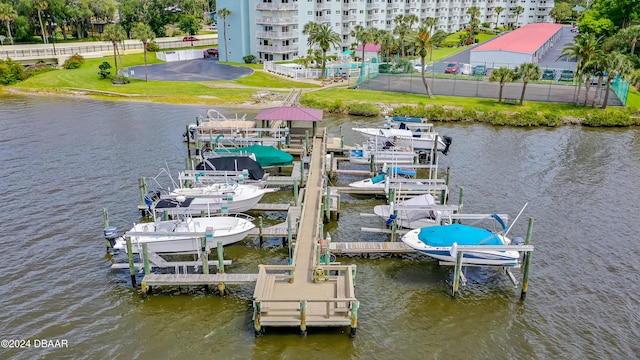 dock area featuring a water view