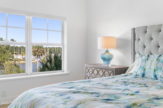 bedroom with a water view