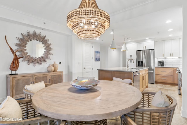 146 Palm Coast Resort Blvd Unit 409, Palm Coast, FL 32137 - dining space featuring a chandelier, recessed lighting, and crown molding