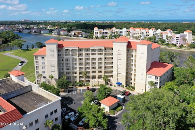 aerial view featuring a water view