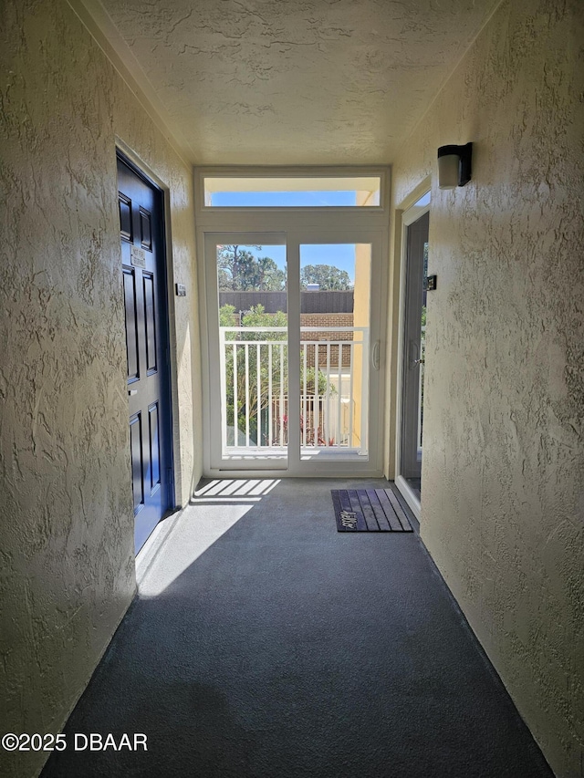 interior space with a balcony