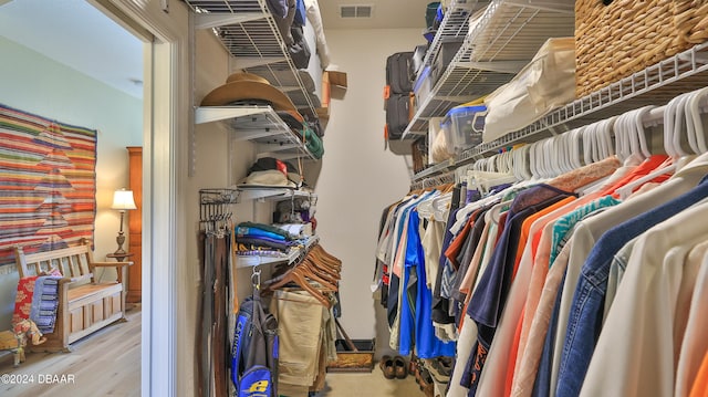 spacious closet featuring light hardwood / wood-style flooring