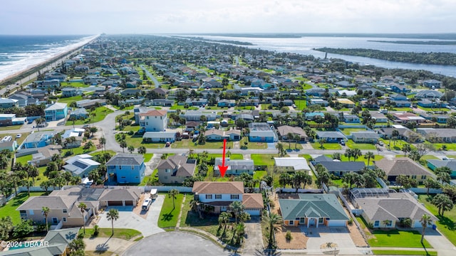 aerial view with a water view