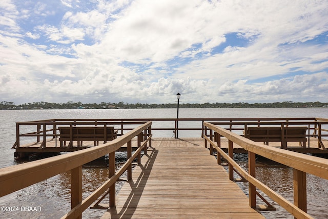 view of dock featuring a water view