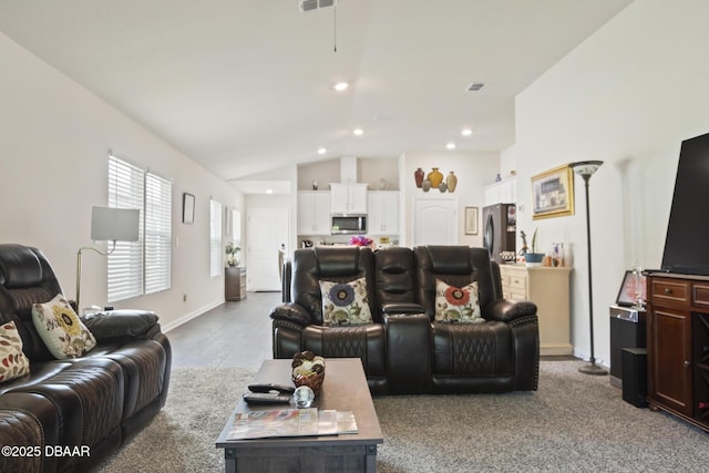 living room with lofted ceiling