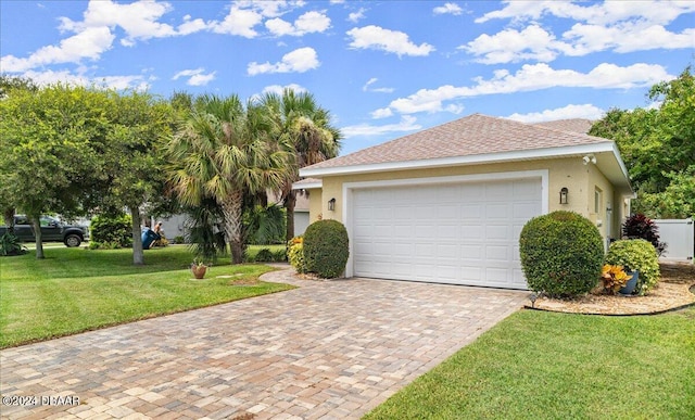 view of front facade with a garage and a front lawn