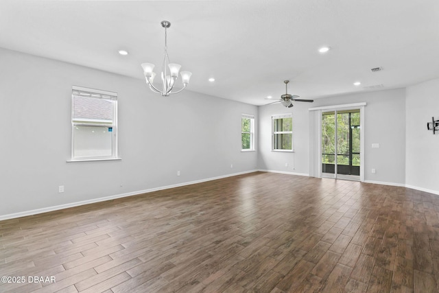 115 Pergola Pl, Ormond Beach, FL 32174 - unfurnished room with dark wood finished floors, ceiling fan, recessed lighting, and a chandelier