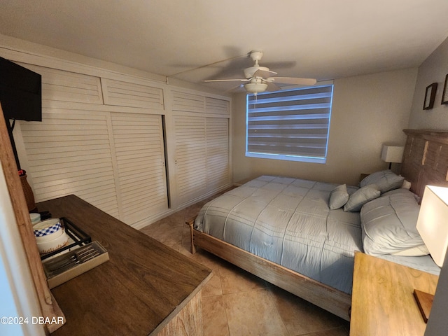 2800 N Atlantic Ave Unit 1006, Daytona Beach, FL 32118 - tiled bedroom with a ceiling fan