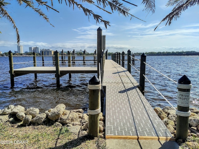 view of dock featuring a water view