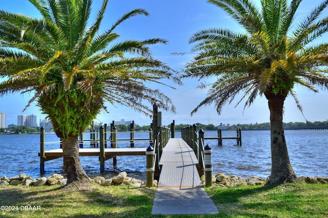 dock area featuring a water view