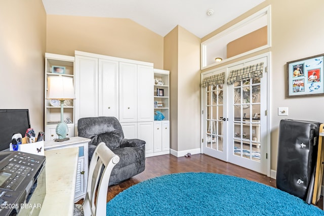 1405 Florida Moss Ln, Port Orange, FL 32128 - home office with wood finished floors, french doors, and lofted ceiling