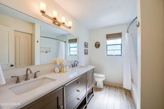 full bathroom featuring a sink, toilet, and a healthy amount of sunlight