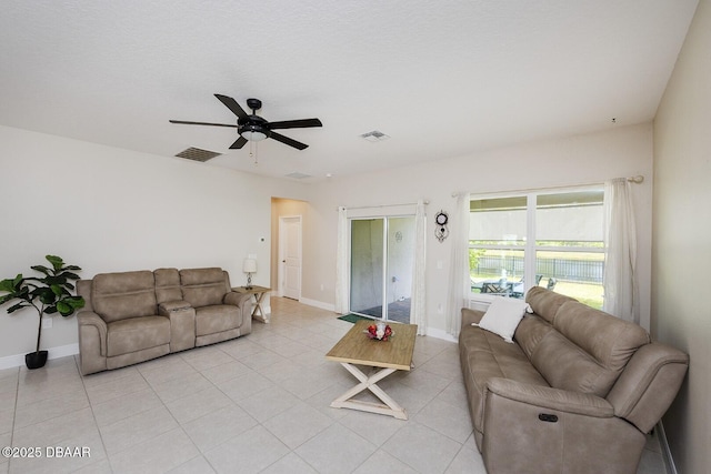 5567 Estero Loop, Port Orange, FL 32128 - living room featuring visible vents, a ceiling fan, baseboards, and light tile patterned floors
