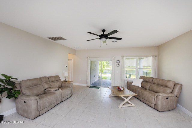 5567 Estero Loop, Port Orange, FL 32128 - living area with a ceiling fan, baseboards, visible vents, and light tile patterned floors