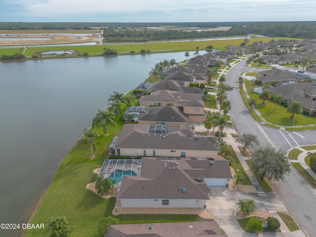 aerial view with a water view