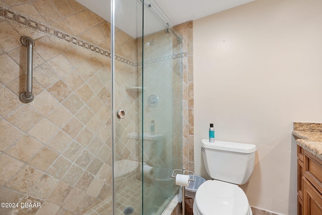 bathroom with vanity, toilet, and an enclosed shower