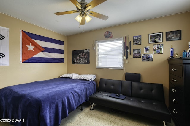 bedroom featuring ceiling fan