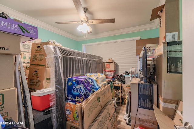 storage room featuring ceiling fan