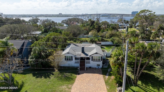 aerial view with a water view