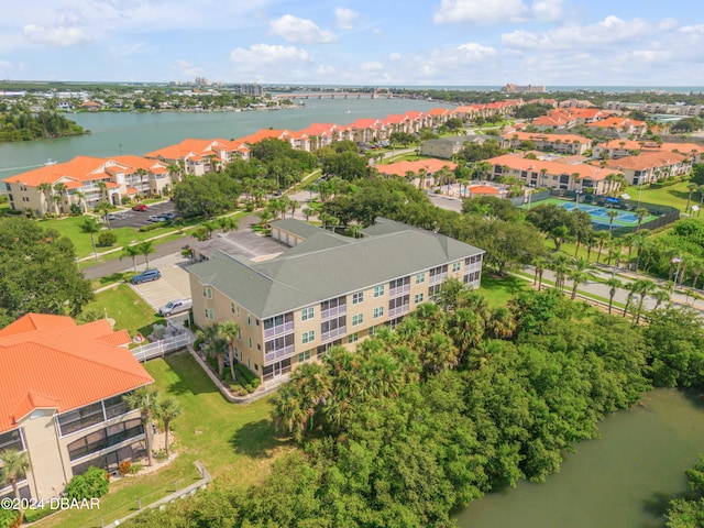 aerial view featuring a water view