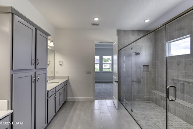 1316 Loftwedge Cir, Daytona Beach, FL 32124 - full bathroom featuring vanity, tile patterned flooring, a stall shower, and recessed lighting