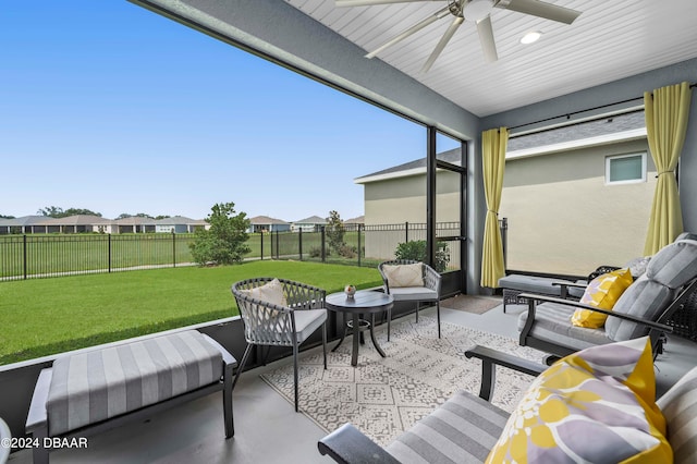 view of patio / terrace with ceiling fan and an outdoor hangout area