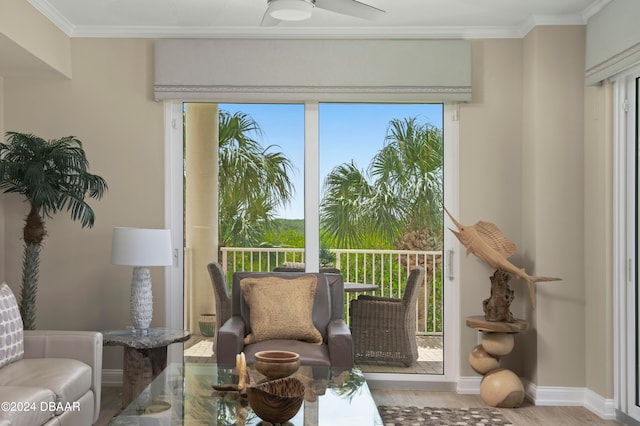 interior space featuring ceiling fan