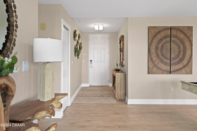 hallway featuring a textured ceiling and light hardwood / wood-style flooring