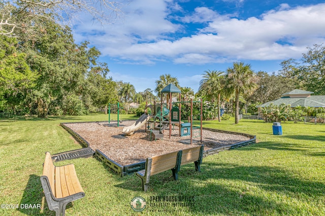 view of play area featuring a yard