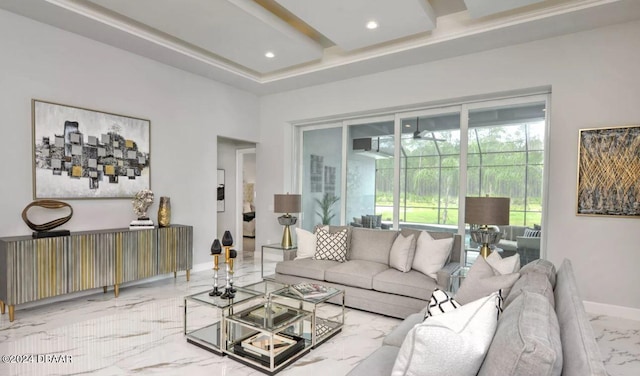 497 Stirling Bridge Dr, Ormond Beach, FL 32174 - living area featuring marble tiled flooring, baseboards, and recessed lighting