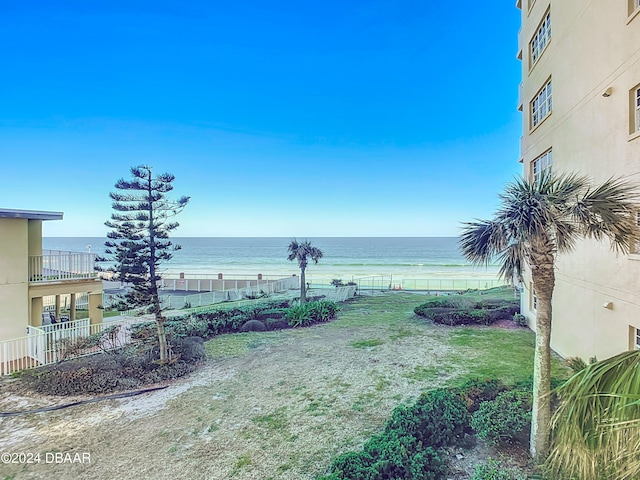 view of yard with a water view