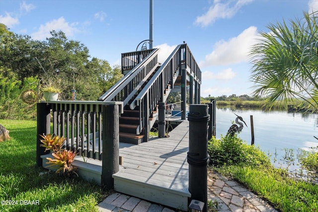 view of dock with a water view