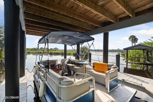 view of dock with a water view