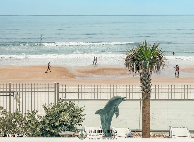 view of water feature featuring a beach view