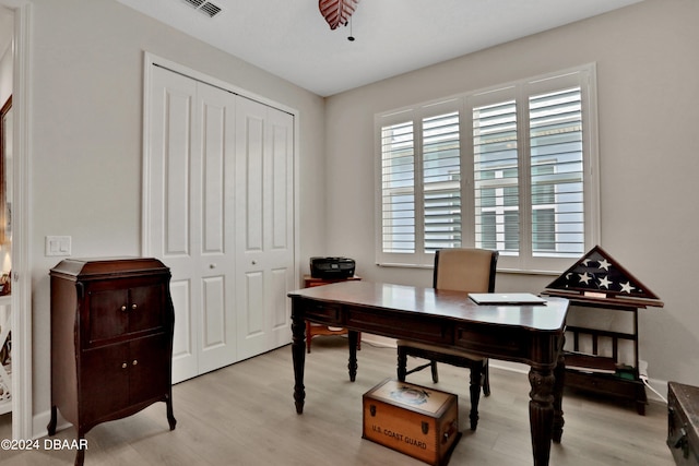 office area with light wood-type flooring