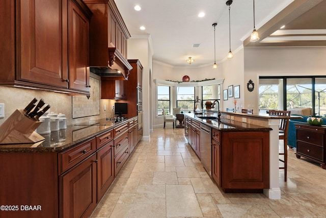 202 Willow Oak Way, Palm Coast, FL 32137 - kitchen featuring a sink, a breakfast bar area, stainless steel appliances, ornamental molding, and healthy amount of natural light